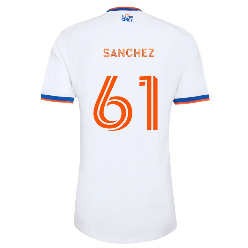Danxen Børn Santiago Sanchez #61 Hvid Marineblå Orange Udebane Spillertrøjer 2026/27 Trøje T-Shirt
