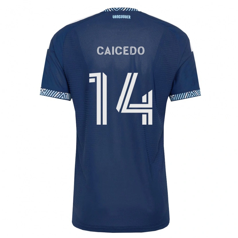 Danxen Børn Bruno Caicedo #14 Dyb Blå Hvid Udebane Spillertrøjer 2026/27 Trøje T-Shirt