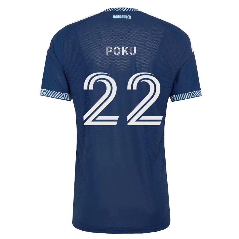 Danxen Børn Kwasi Poku #22 Dyb Blå Hvid Udebane Spillertrøjer 2026/27 Trøje T-Shirt