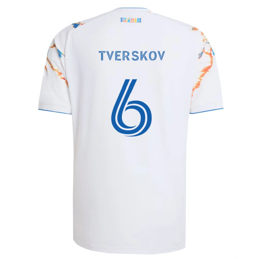 Danxen Børn Jeppe Tverskov #6 Hvid Orange Blå Udebane Spillertrøjer 2026/27 Trøje T-Shirt