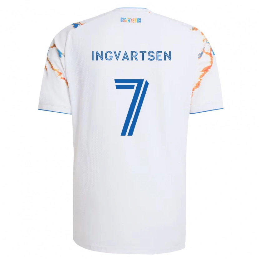 Danxen Børn Marcus Ingvartsen #7 Hvid Orange Blå Udebane Spillertrøjer 2026/27 Trøje T-Shirt