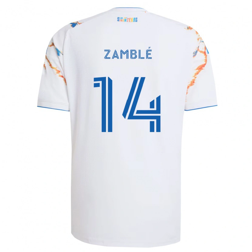 Danxen Børn Bryan Zamblé #14 Hvid Orange Blå Udebane Spillertrøjer 2026/27 Trøje T-Shirt