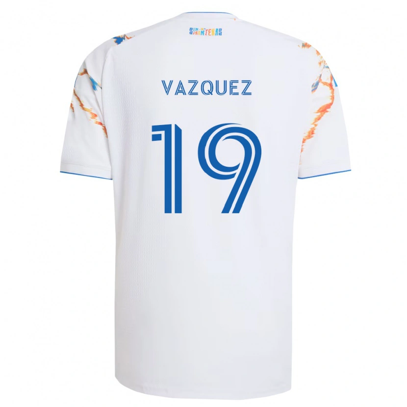 Danxen Børn David Vazquez #19 Hvid Orange Blå Udebane Spillertrøjer 2026/27 Trøje T-Shirt