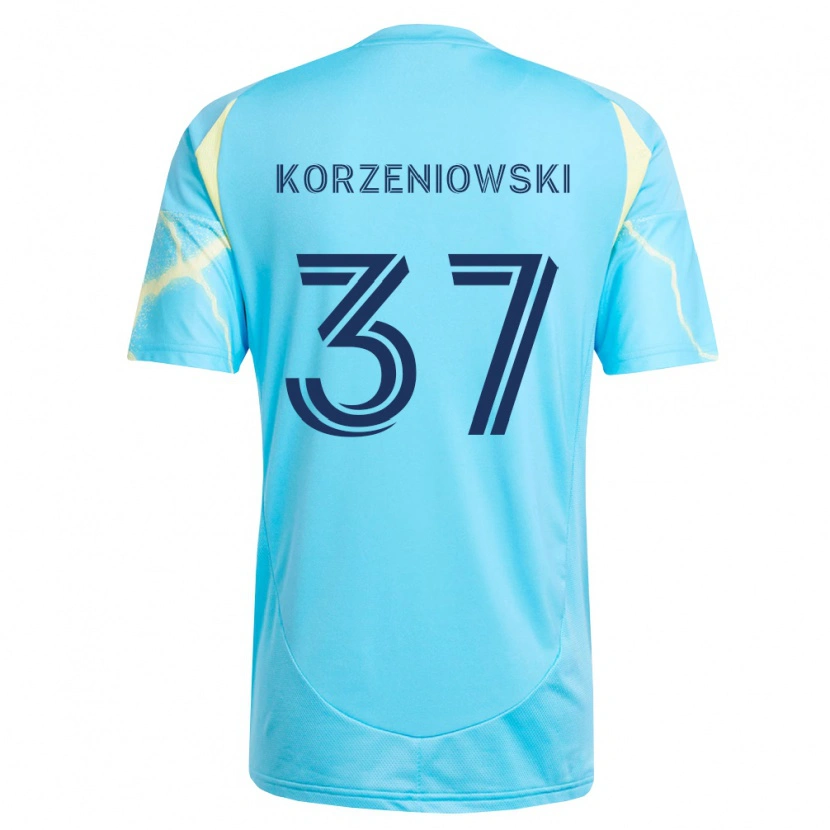 Danxen Børn Stas Korzeniowski #37 Lyseblå Sort Lys Gul Udebane Spillertrøjer 2026/27 Trøje T-Shirt