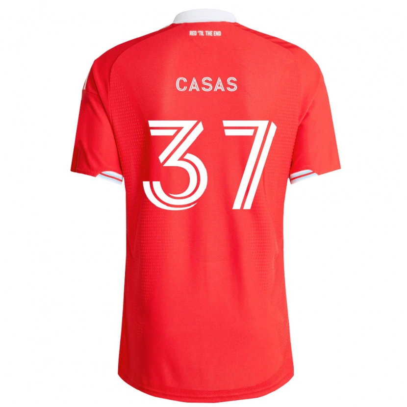 Danxen Mænd Javier Casas #37 Rød Dyb Blå Hvid Hjemmebane Spillertrøjer 2026/27 Trøje T-Shirt