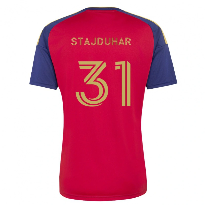 Danxen Mænd Mason Stajduhar #31 Kongelig Blå Brun Rød Hjemmebane Spillertrøjer 2026/27 Trøje T-Shirt