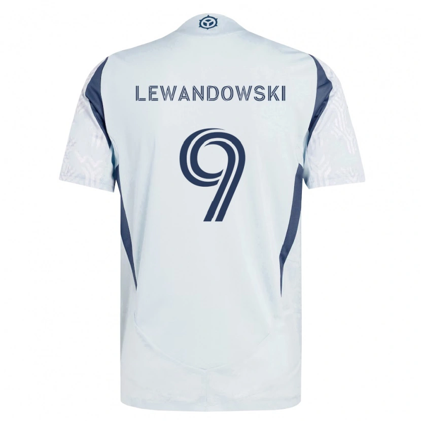 Danxen Mænd Robert Lewandowski #9 Blågrå Hvid Udebane Spillertrøjer 2026/27 Trøje T-Shirt