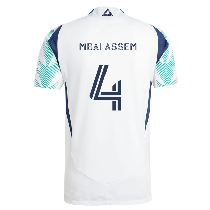Danxen Mænd Chris Mbaï-Assem #4 Hvid Marineblå Lysegrøn Udebane Spillertrøjer 2026/27 Trøje T-Shirt