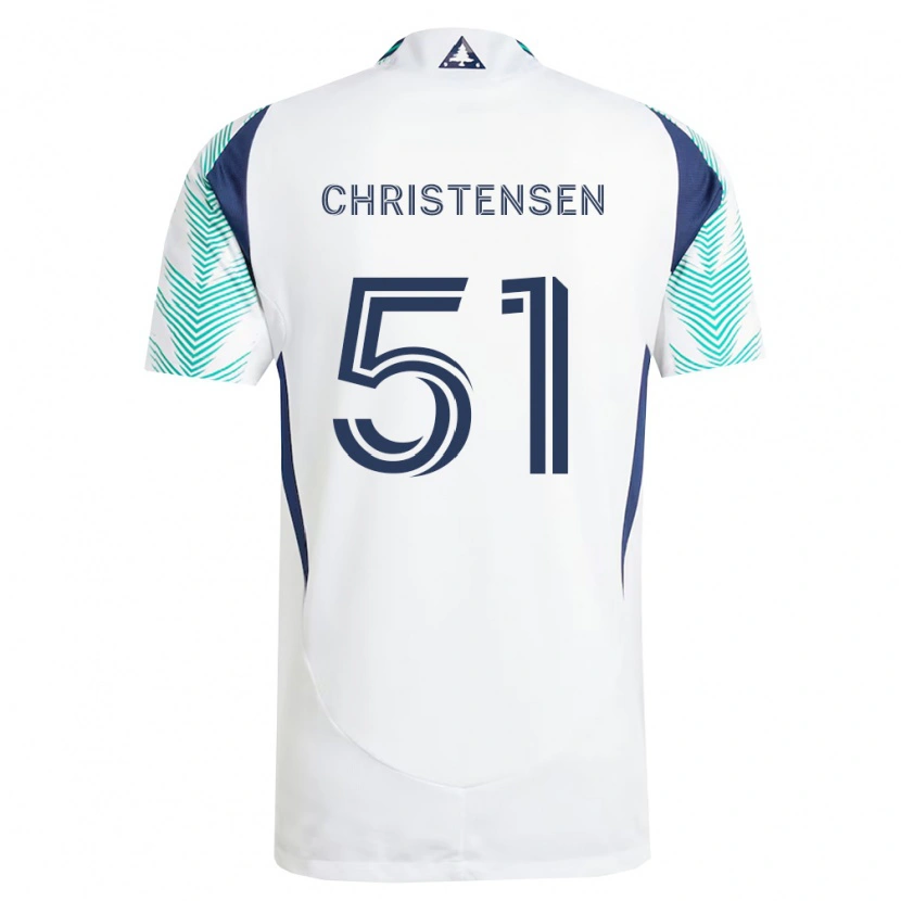 Danxen Mænd Kevin Christensen #51 Hvid Marineblå Lysegrøn Udebane Spillertrøjer 2026/27 Trøje T-Shirt