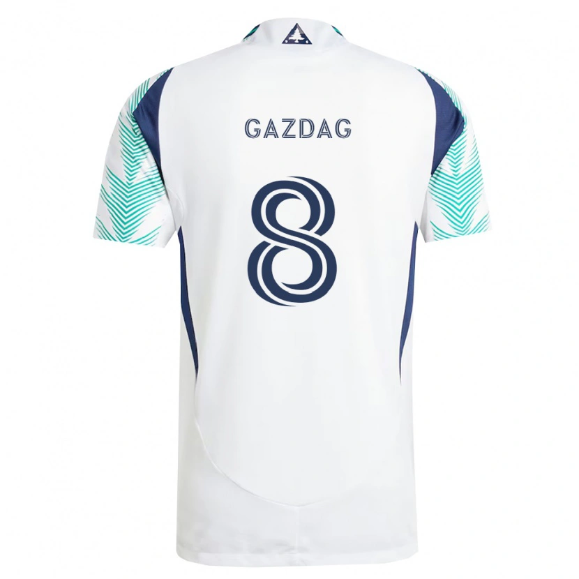 Danxen Mænd Dániel Gazdag #8 Hvid Marineblå Lysegrøn Udebane Spillertrøjer 2026/27 Trøje T-Shirt