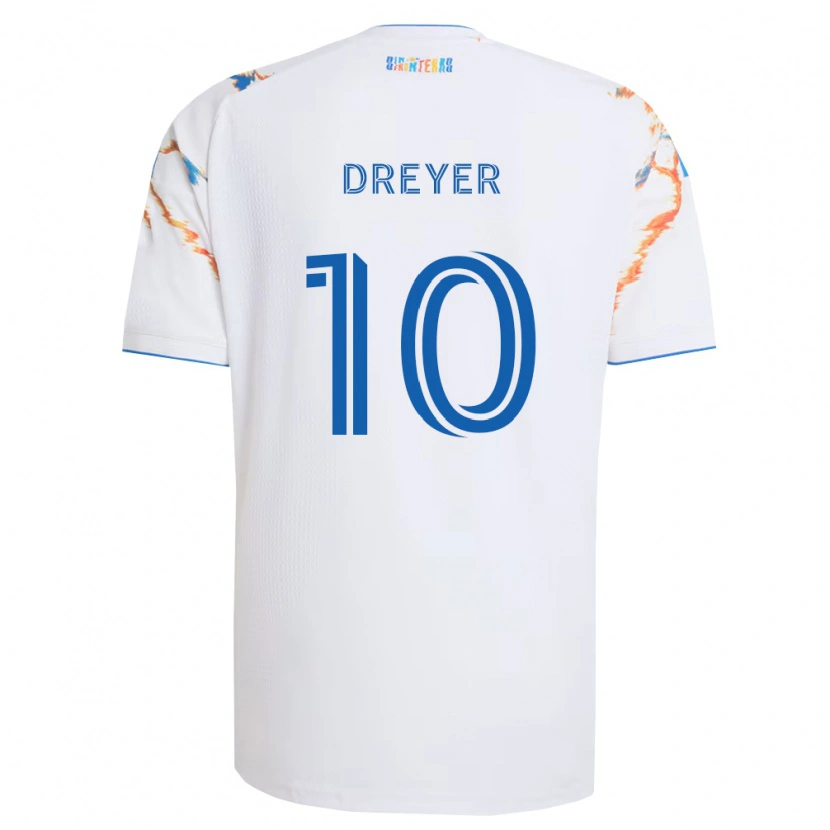Danxen Mænd Anders Dreyer #10 Hvid Orange Blå Udebane Spillertrøjer 2026/27 Trøje T-Shirt