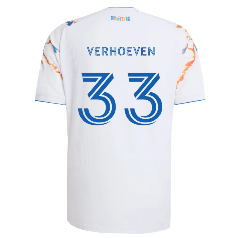 Danxen Mænd Oscar Verhoeven #33 Hvid Orange Blå Udebane Spillertrøjer 2026/27 Trøje T-Shirt