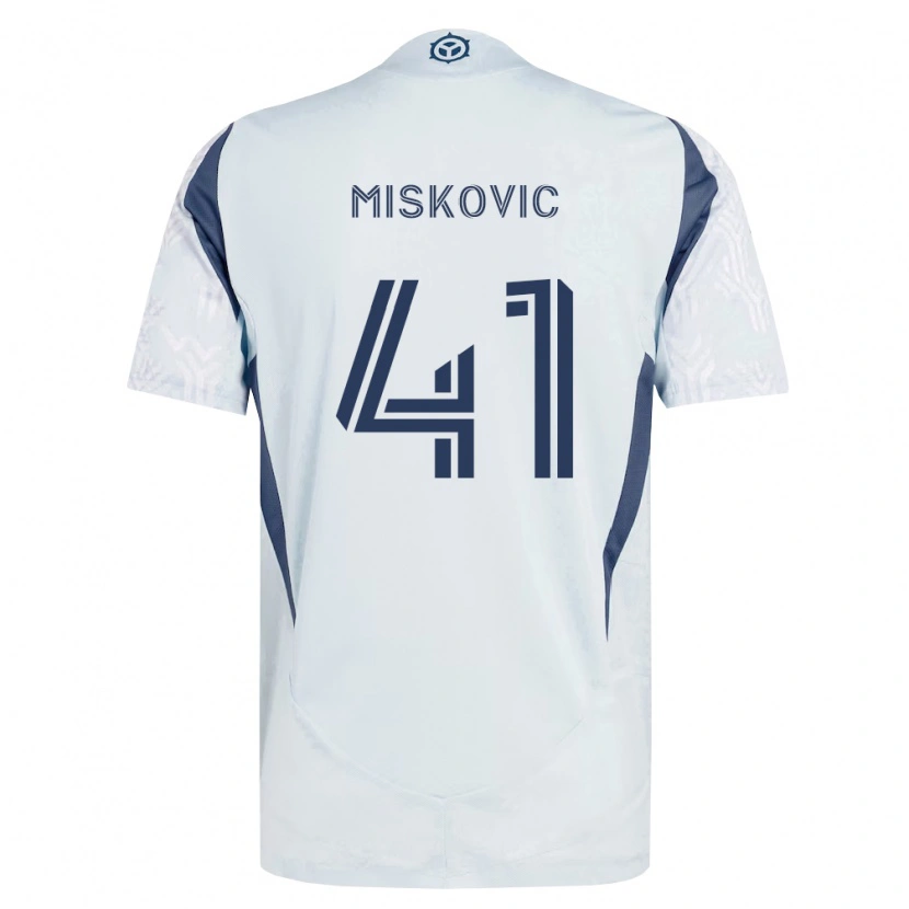 Danxen Kvinder Mihajlo Miskovic #41 Blågrå Hvid Udebane Spillertrøjer 2026/27 Trøje T-Shirt