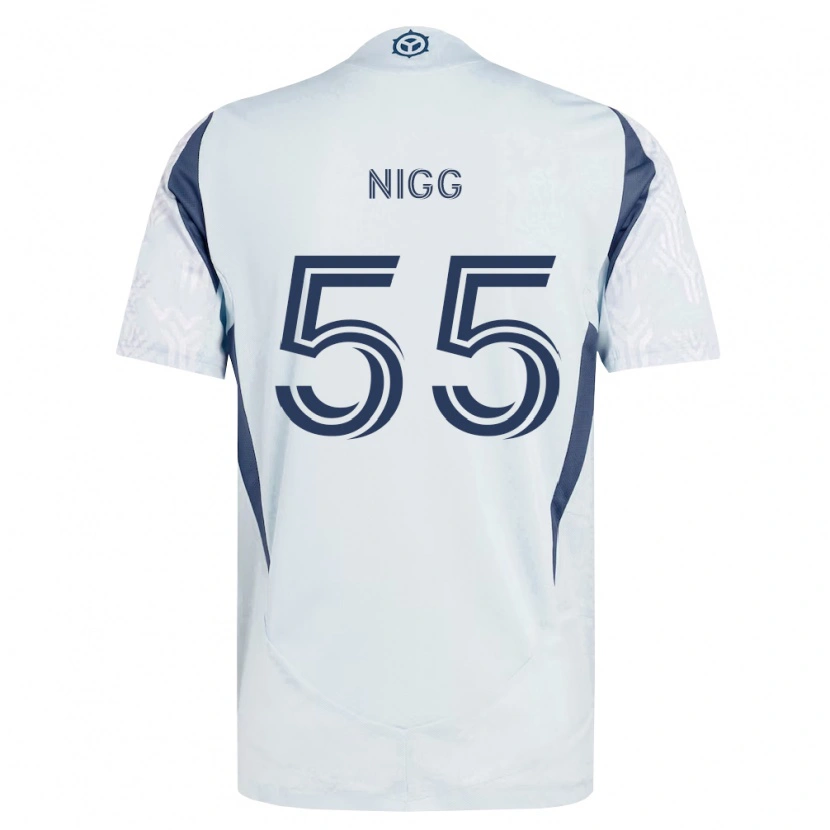 Danxen Kvinder Damian Nigg #55 Blågrå Hvid Udebane Spillertrøjer 2026/27 Trøje T-Shirt