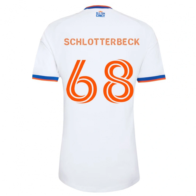 Danxen Kvinder Ryan Schlotterbeck #68 Hvid Marineblå Orange Udebane Spillertrøjer 2026/27 Trøje T-Shirt