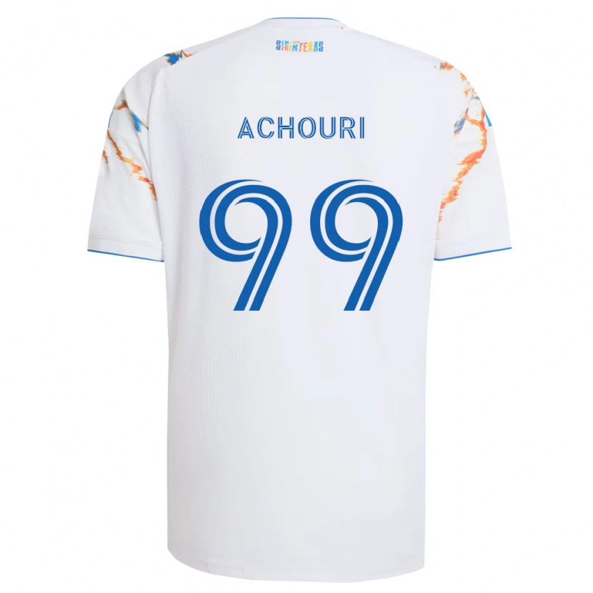 Danxen Kvinder Elias Achouri #99 Hvid Orange Blå Udebane Spillertrøjer 2026/27 Trøje T-Shirt