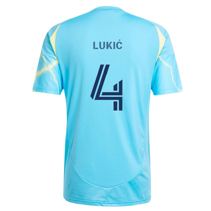 Danxen Kvinder Jovan Lukić #4 Lyseblå Sort Lys Gul Udebane Spillertrøjer 2026/27 Trøje T-Shirt