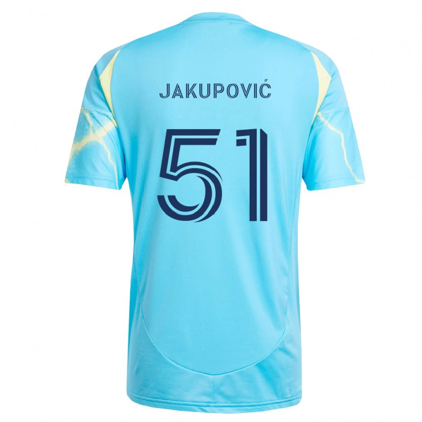 Danxen Kvinder Malik Jakupović #51 Lyseblå Sort Lys Gul Udebane Spillertrøjer 2026/27 Trøje T-Shirt