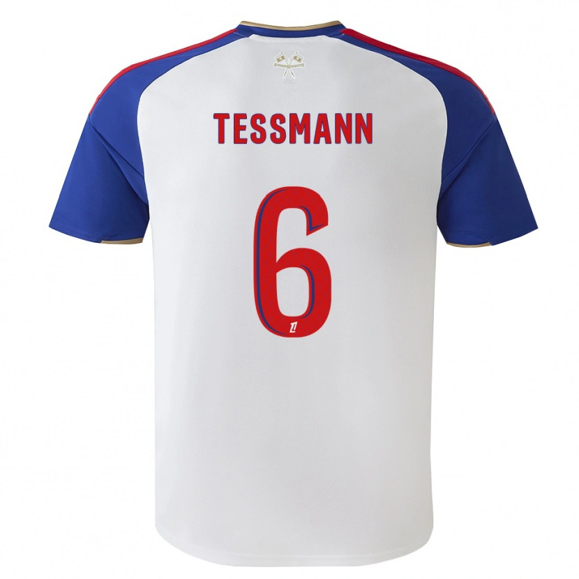 Danxen Børn Tanner Tessmann #6 Kongeblå Rød Hvid Hjemmebane Spillertrøjer 2026/27 Trøje T-Shirt