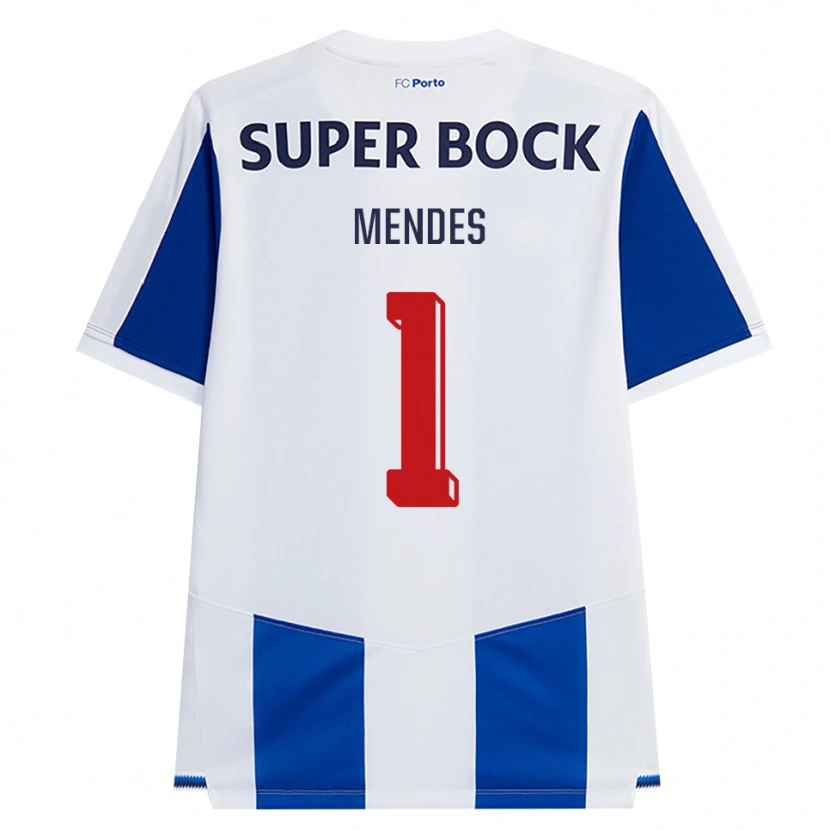 Danxen Børn Francisco Mendes #1 Blå Hvid Rød Hjemmebane Spillertrøjer 2026/27 Trøje T-Shirt