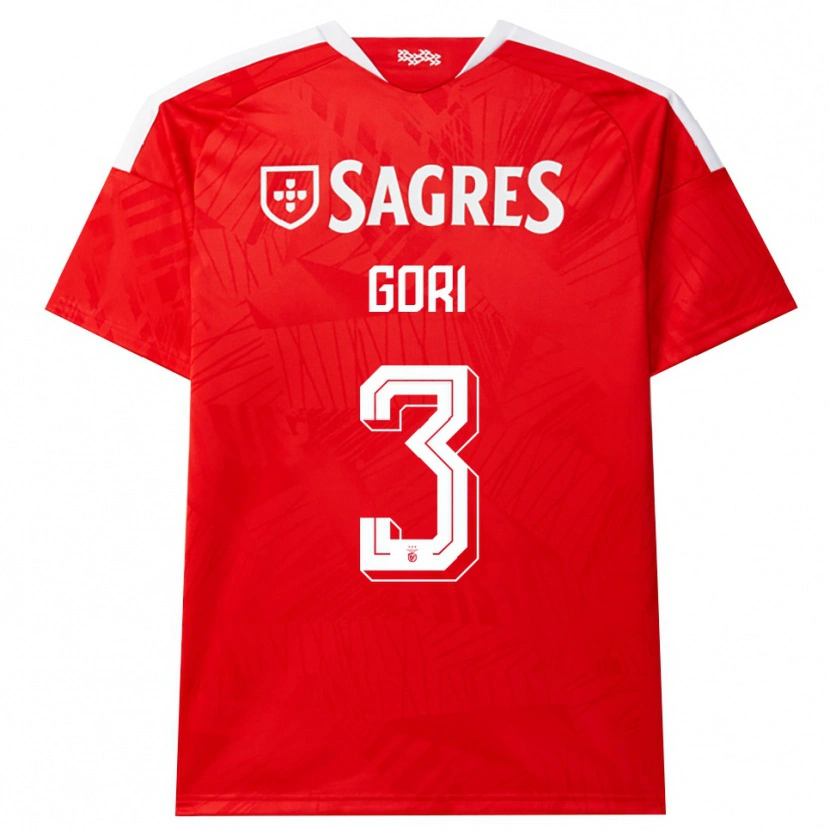 Danxen Børn Leonardo Gori #3 Rød Hvid Gul Hjemmebane Spillertrøjer 2026/27 Trøje T-Shirt