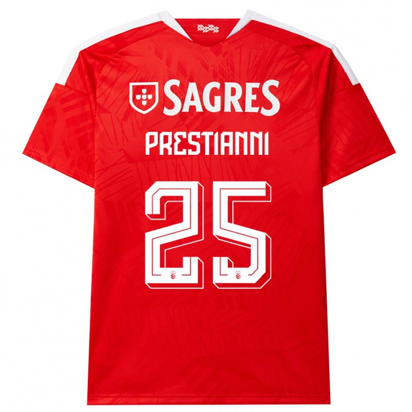 Danxen Børn Gianluca Prestianni #25 Rød Hvid Gul Hjemmebane Spillertrøjer 2026/27 Trøje T-Shirt