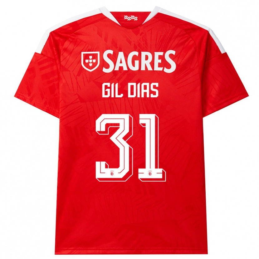 Danxen Børn Gil Dias #31 Rød Hvid Gul Hjemmebane Spillertrøjer 2026/27 Trøje T-Shirt
