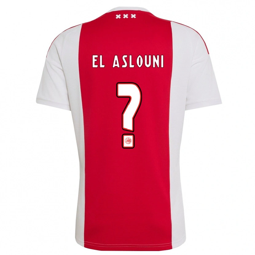 Danxen Børn Achraf El Aslouni #0 Rød Hvid Gul Hjemmebane Spillertrøjer 2026/27 Trøje T-Shirt