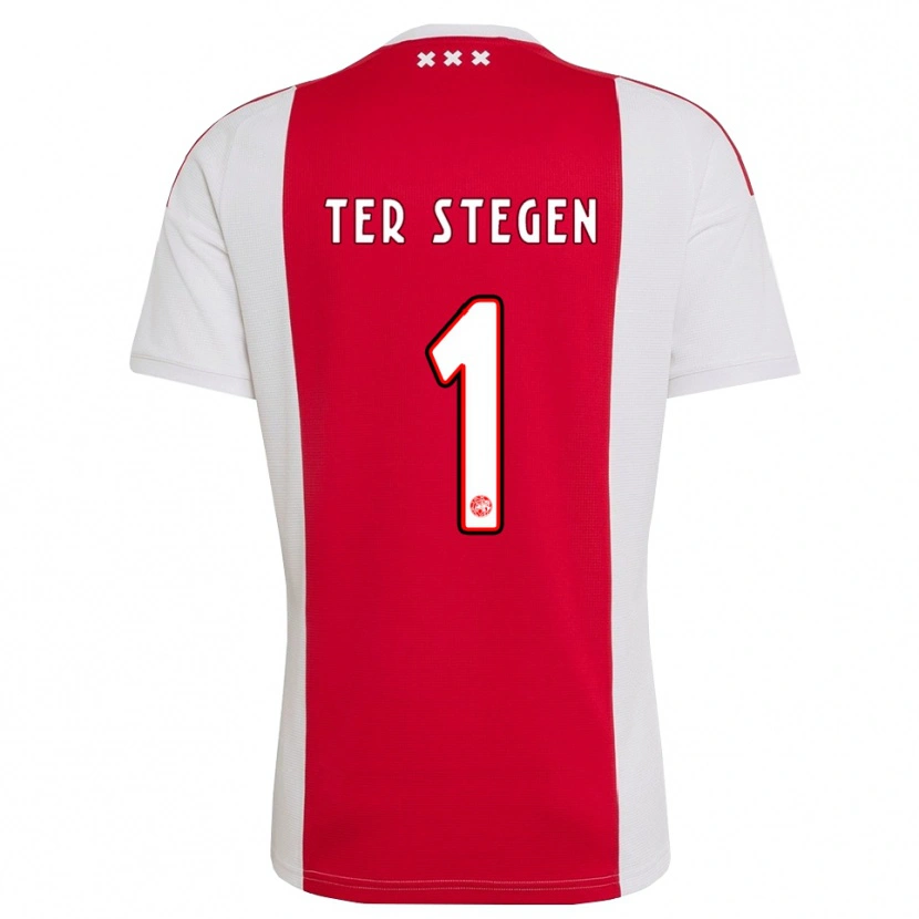 Danxen Børn Marc-André Ter Stegen #1 Rød Hvid Gul Hjemmebane Spillertrøjer 2026/27 Trøje T-Shirt