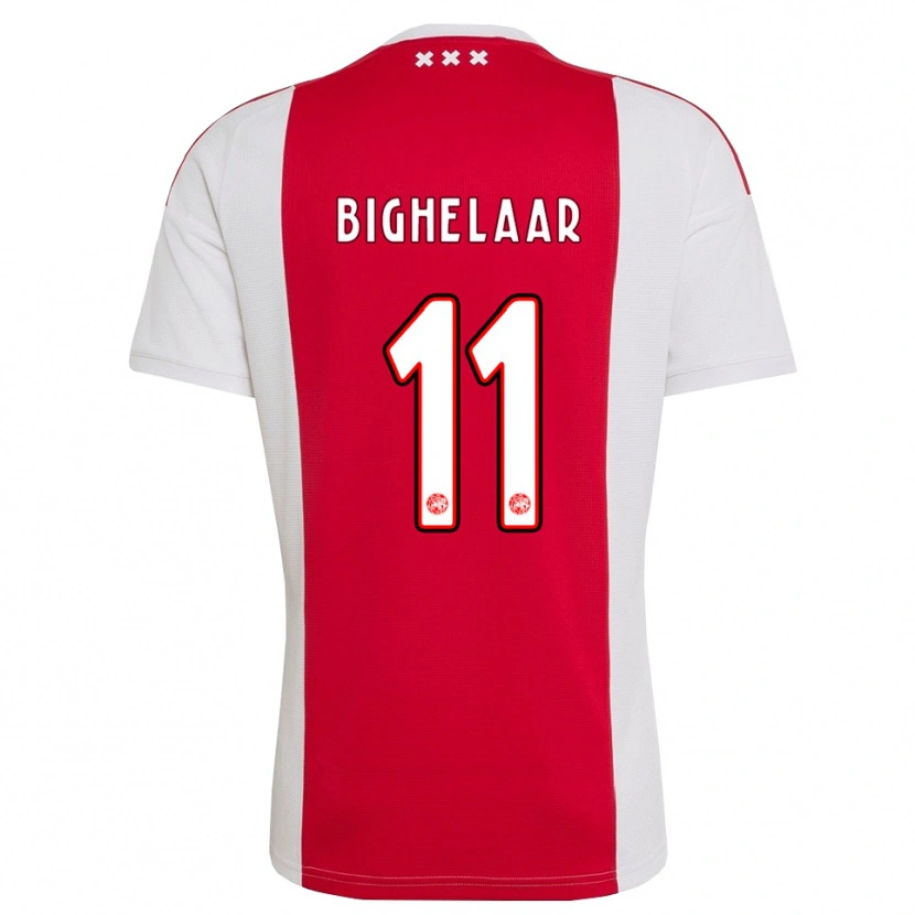 Danxen Børn Marjolijn Van Den Bighelaar #11 Rød Hvid Gul Hjemmebane Spillertrøjer 2026/27 Trøje T-Shirt