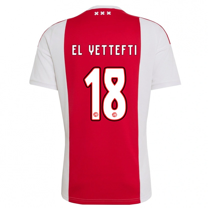 Danxen Børn Adil Amghar El Yettefti #18 Rød Hvid Gul Hjemmebane Spillertrøjer 2026/27 Trøje T-Shirt