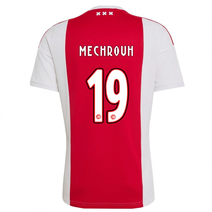 Danxen Børn Elias Mechrouh #19 Rød Hvid Gul Hjemmebane Spillertrøjer 2026/27 Trøje T-Shirt