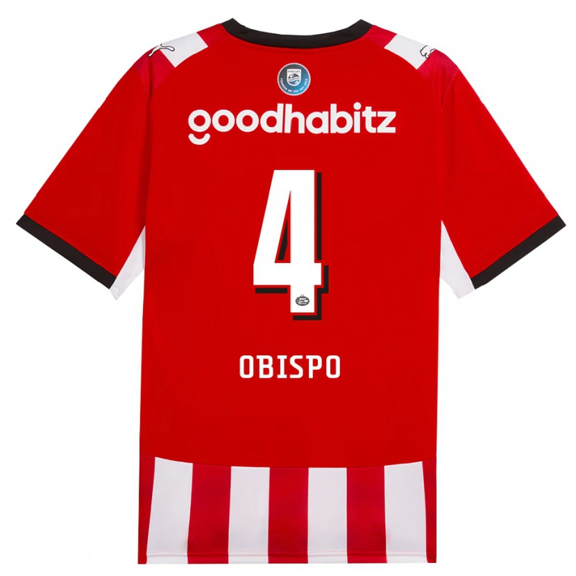Danxen Børn Armando Obispo #4 Rød Hvid Sort Hjemmebane Spillertrøjer 2026/27 Trøje T-Shirt