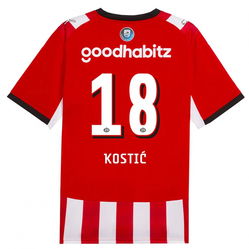 Danxen Børn Filip Kostic #18 Rød Hvid Sort Hjemmebane Spillertrøjer 2026/27 Trøje T-Shirt