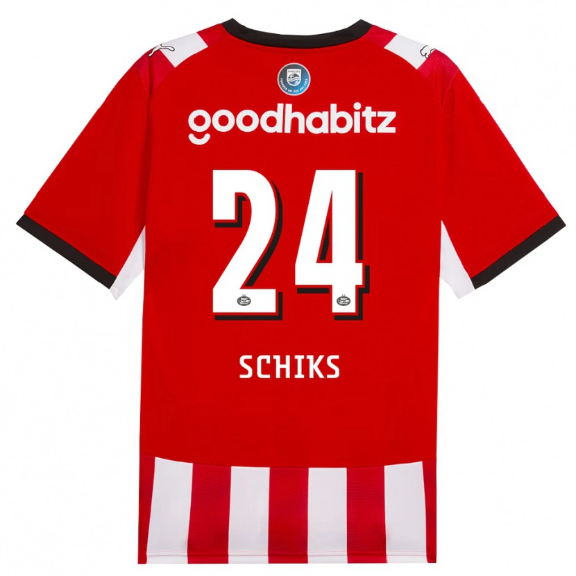 Danxen Børn Niek Schiks #24 Rød Hvid Sort Hjemmebane Spillertrøjer 2026/27 Trøje T-Shirt