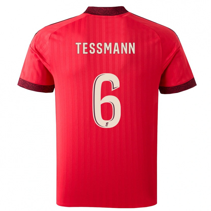 Danxen Børn Tanner Tessmann #6 Burgunderrød Rød Hvid Udebane Spillertrøjer 2026/27 Trøje T-Shirt