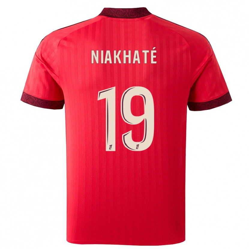 Danxen Børn Moussa Niakhaté #19 Burgunderrød Rød Hvid Udebane Spillertrøjer 2026/27 Trøje T-Shirt