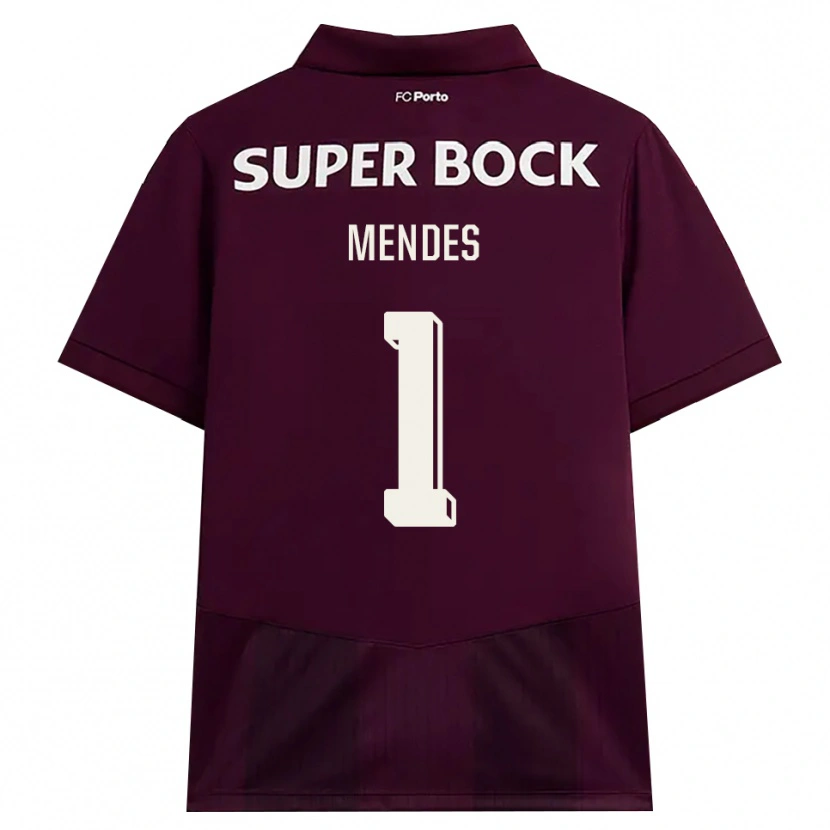 Danxen Børn Francisco Mendes #1 Vinrød Hvid Udebane Spillertrøjer 2026/27 Trøje T-Shirt