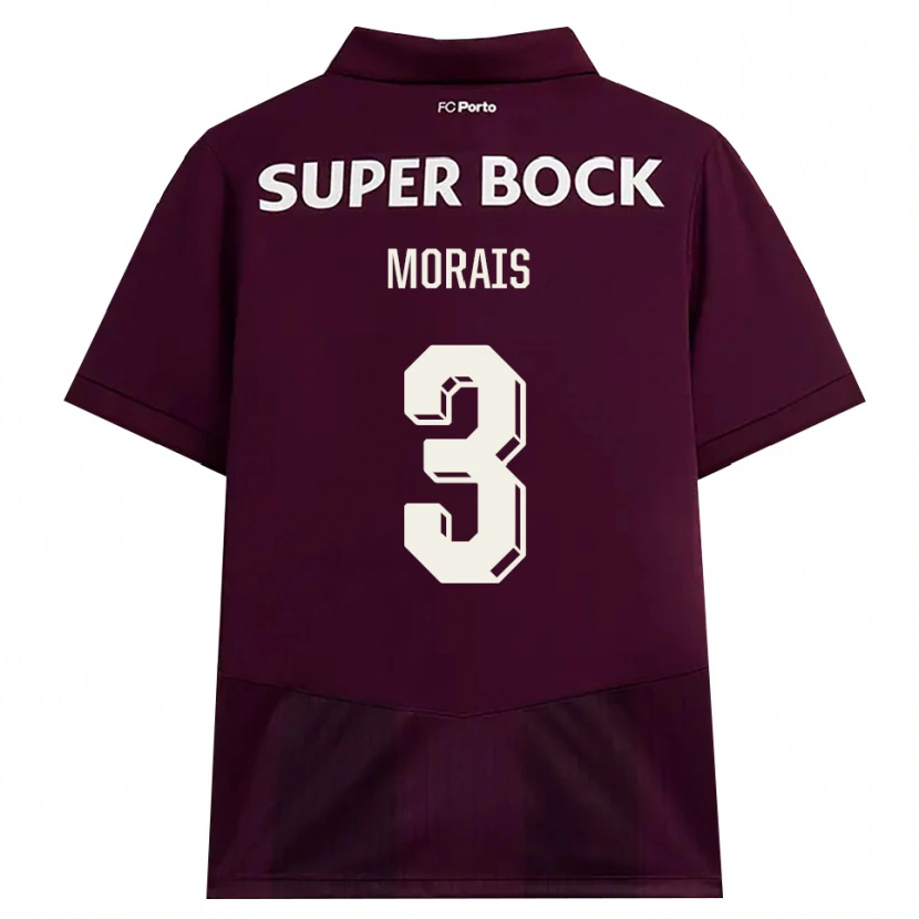 Danxen Børn Rodrigo Morais #3 Vinrød Hvid Udebane Spillertrøjer 2026/27 Trøje T-Shirt