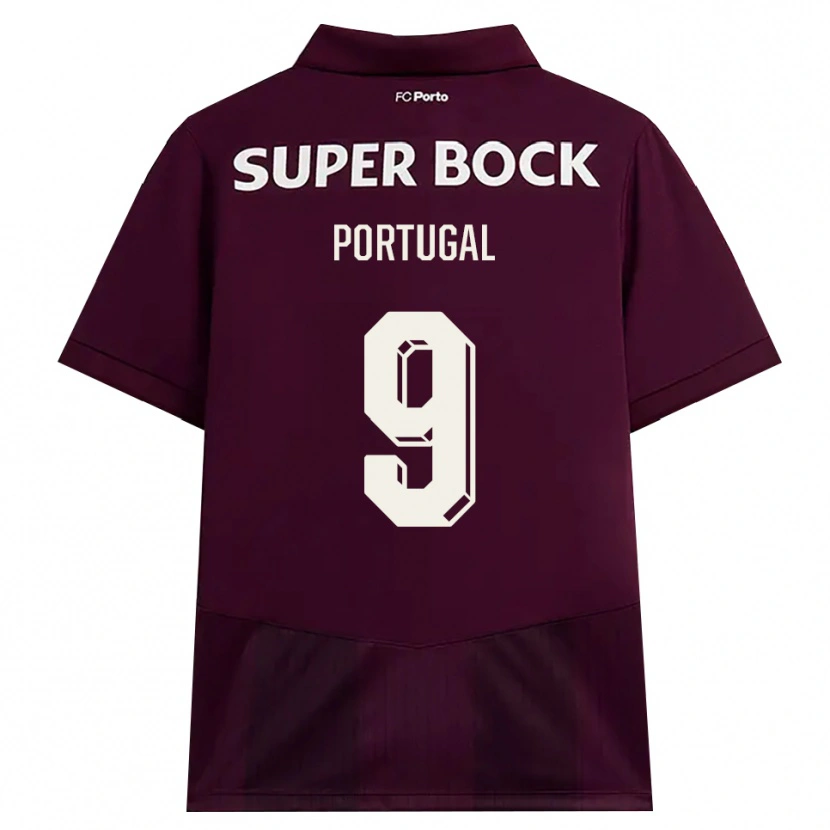 Danxen Børn Tiago Portugal #9 Vinrød Hvid Udebane Spillertrøjer 2026/27 Trøje T-Shirt