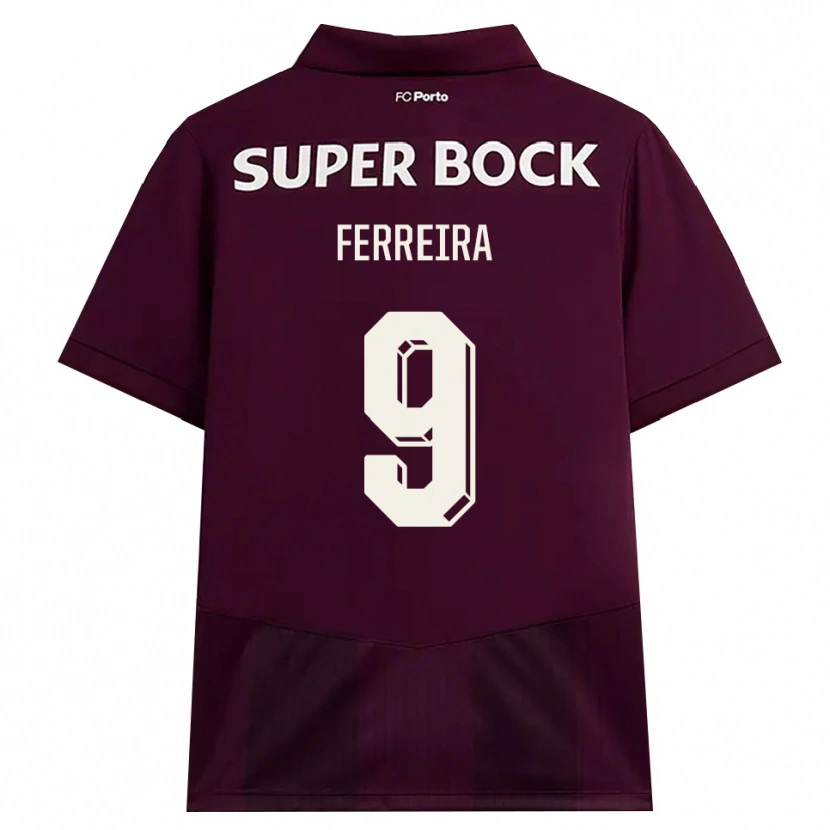 Danxen Børn Cristina Ferreira #9 Vinrød Hvid Udebane Spillertrøjer 2026/27 Trøje T-Shirt