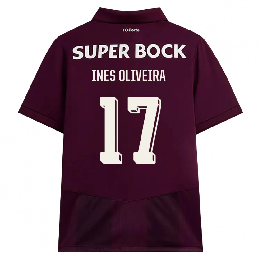 Danxen Børn Inês Oliveira #17 Vinrød Hvid Udebane Spillertrøjer 2026/27 Trøje T-Shirt