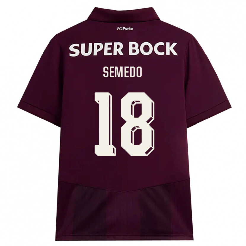 Danxen Børn Adriana Semedo #18 Vinrød Hvid Udebane Spillertrøjer 2026/27 Trøje T-Shirt