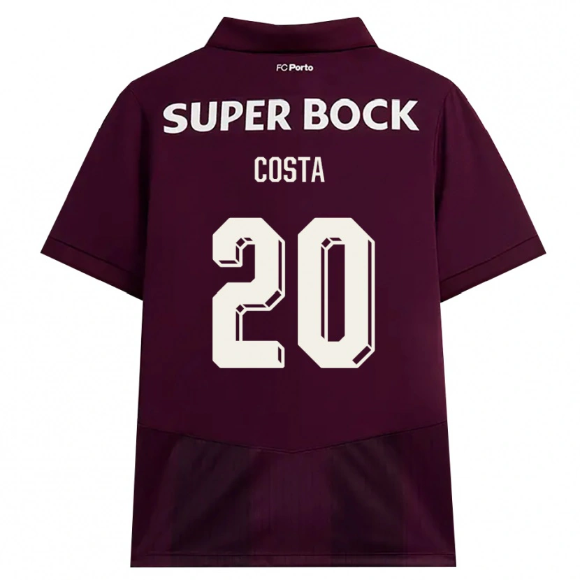 Danxen Børn Alberto Costa #20 Vinrød Hvid Udebane Spillertrøjer 2026/27 Trøje T-Shirt