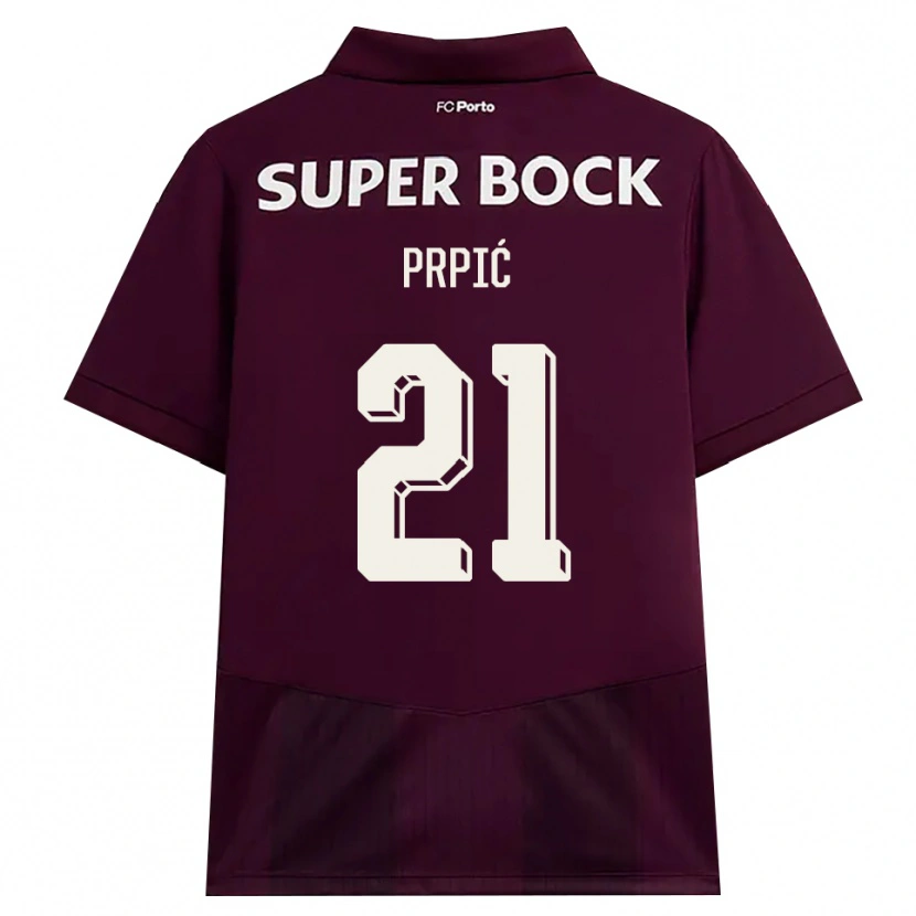 Danxen Børn Dominik Prpić #21 Vinrød Hvid Udebane Spillertrøjer 2026/27 Trøje T-Shirt