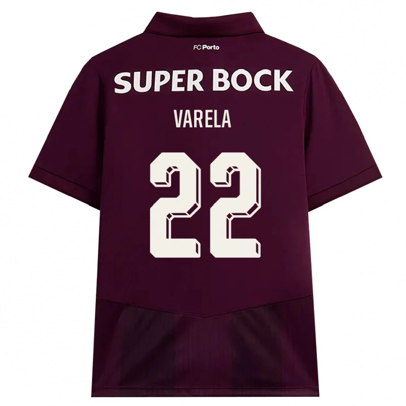 Danxen Børn Alan Varela #22 Vinrød Hvid Udebane Spillertrøjer 2026/27 Trøje T-Shirt