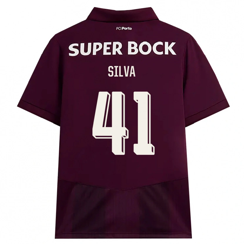 Danxen Børn Gonçalo Silva #41 Vinrød Hvid Udebane Spillertrøjer 2026/27 Trøje T-Shirt
