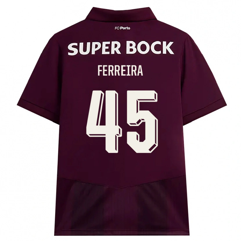 Danxen Børn Tiago Ferreira #45 Vinrød Hvid Udebane Spillertrøjer 2026/27 Trøje T-Shirt