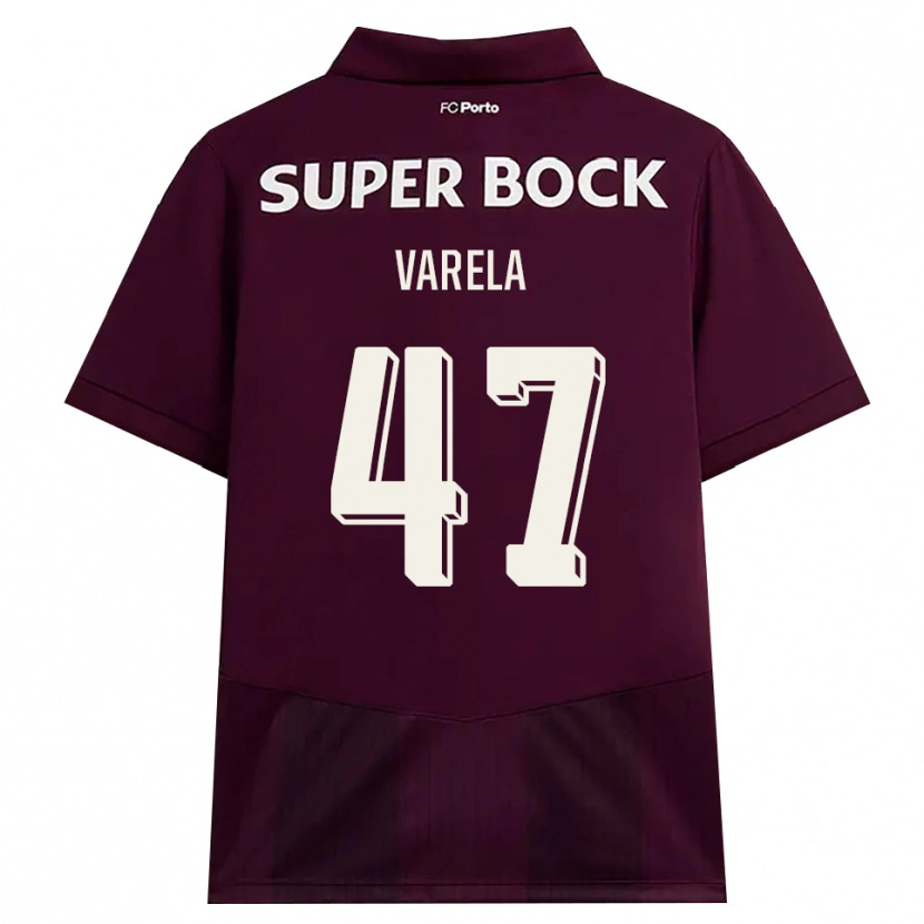 Danxen Børn Cardoso Varela #47 Vinrød Hvid Udebane Spillertrøjer 2026/27 Trøje T-Shirt