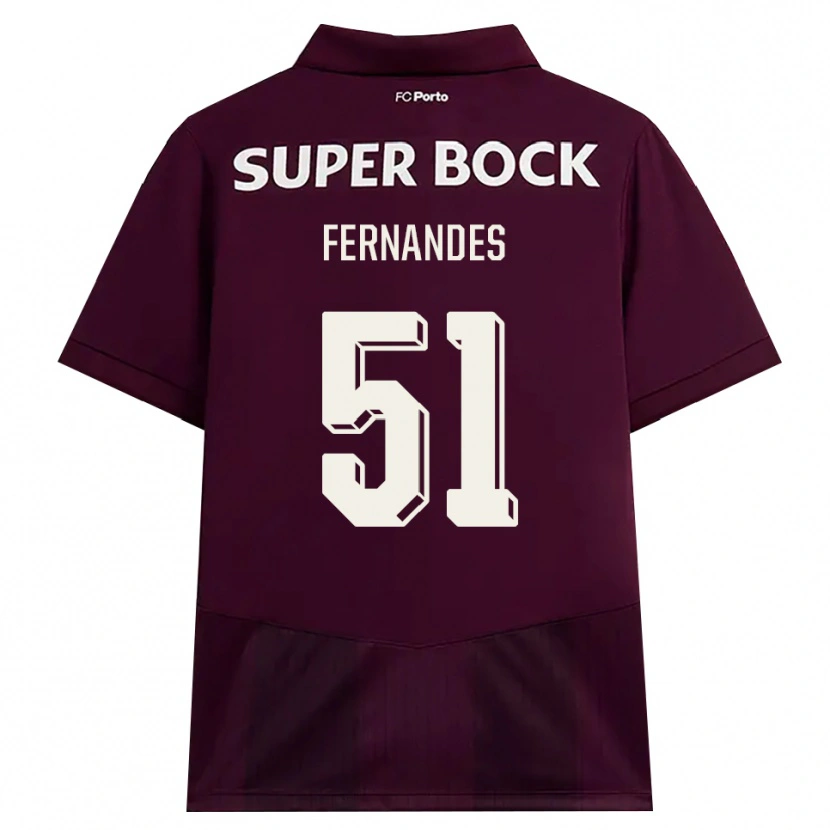 Danxen Børn Diogo Fernandes #51 Vinrød Hvid Udebane Spillertrøjer 2026/27 Trøje T-Shirt